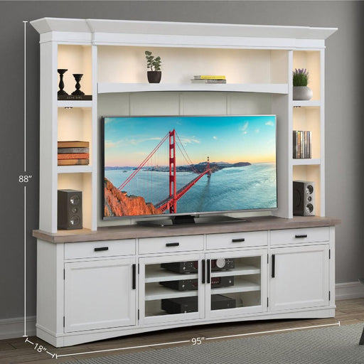 Parker House Americana Modern - TV Console with Hutch, Backpanel and LED Lights - Cotton