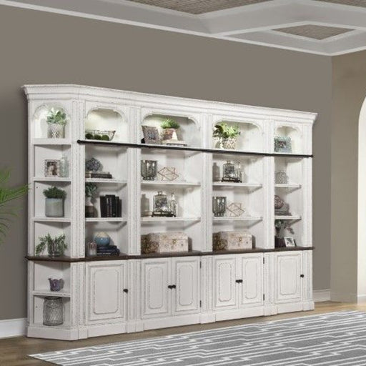 Parker House Provence - 6 Piece Modular Open Bookcase Library Wall - Vintage Alabaster