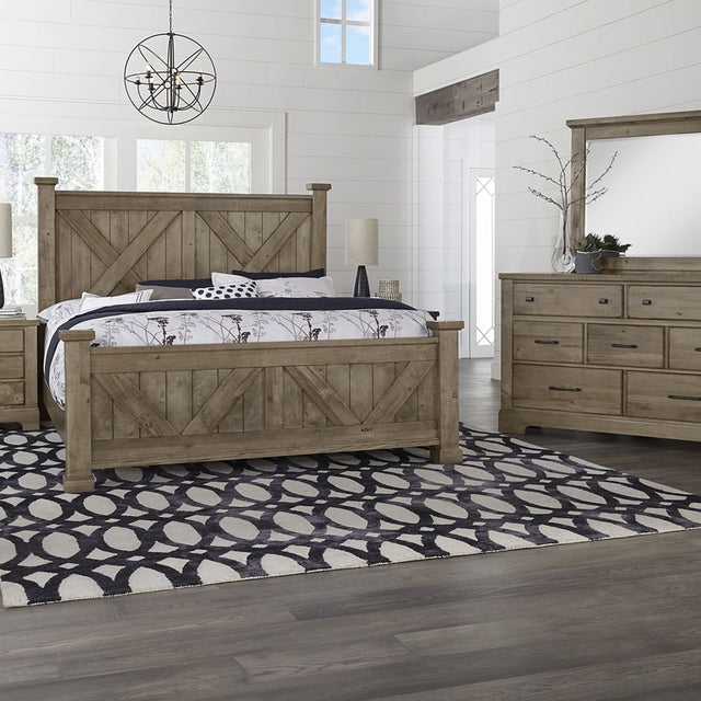 Vaughan-Bassett Cool Rustic - King X Bed With X Footboard - Stone Grey