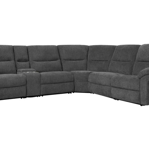 Parker House Bryant - 6 Piece Modular Power Reclining Sectional with Power Headrests and Entertainment Console - Ruffles Coal