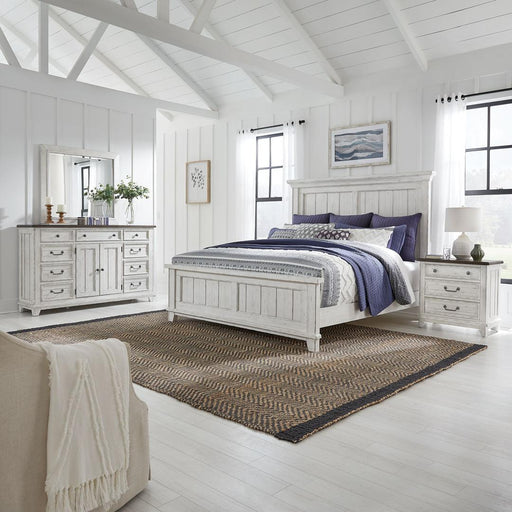 Liberty Furniture River Place - King Panel Bed, Dresser & Mirror, Night Stand - White