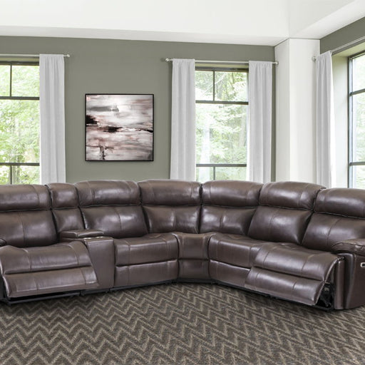 Parker House Eclipse - 6 Piece Modular Power Reclining Sectional with Power Headrests and Entertainment Console - Florence Brown