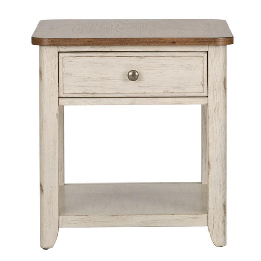 Liberty Farmhouse Reimagined End Table with Basket - White