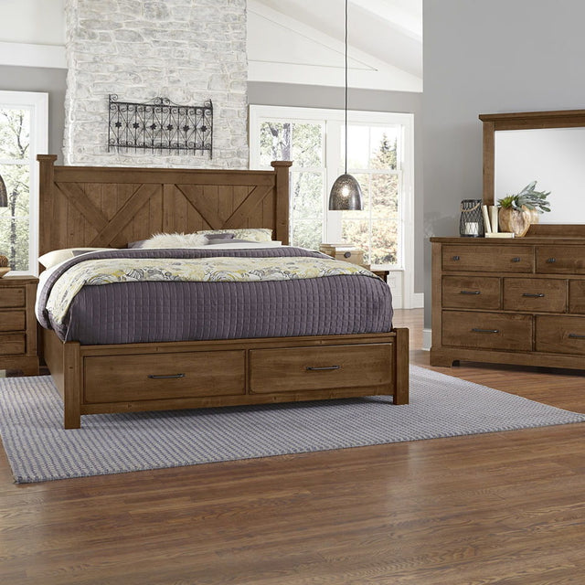 Vaughan-Bassett Cool Rustic - California King X Bed With Footboard Storage - Amber