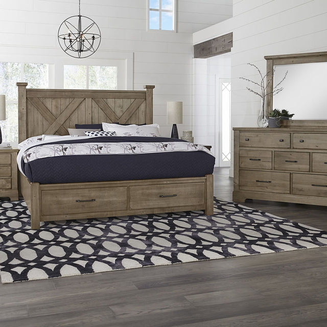 Vaughan-Bassett Cool Rustic - California King X Bed With Footboard Storage - Stone Grey