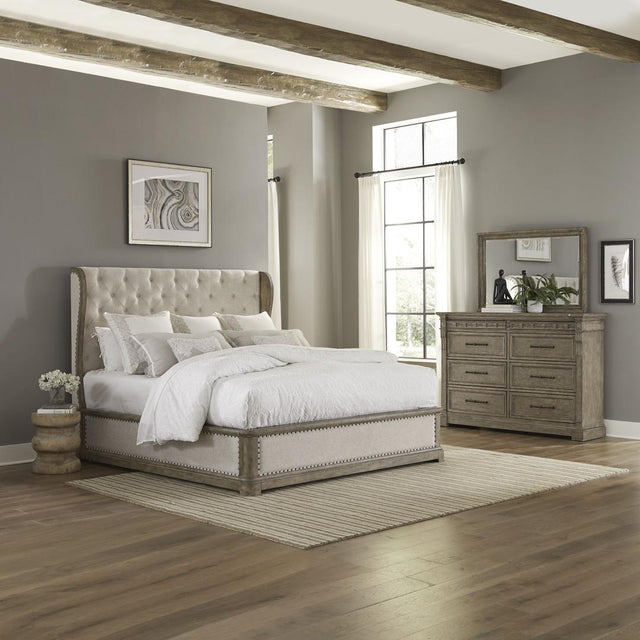 Liberty Town & Country King Shelter Bed, Dresser & Mirror - Medium Brown