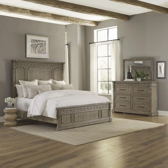 Liberty Town & Country Queen Panel Bed, Dresser & Mirror - Medium Brown