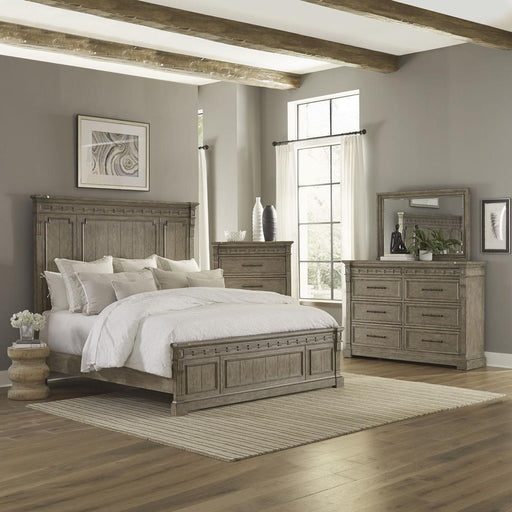 Liberty Town & Country King Panel Bed, Dresser & Mirror, Chest - Medium Brown