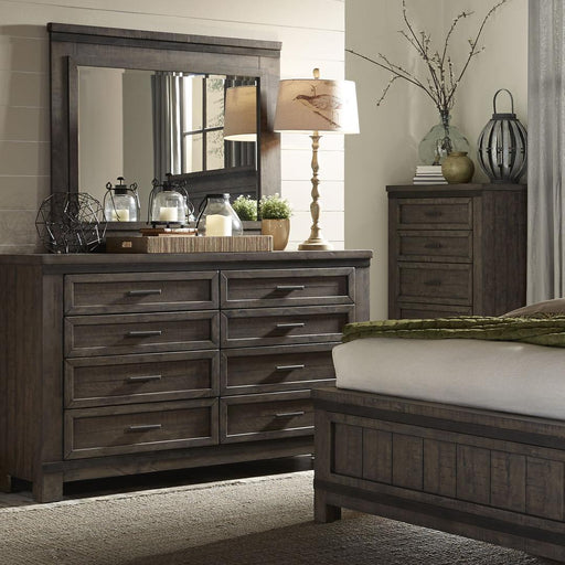 Liberty Furniture Thornwood Hills - King Storage Bed, Dresser & Mirror - Dark Gray