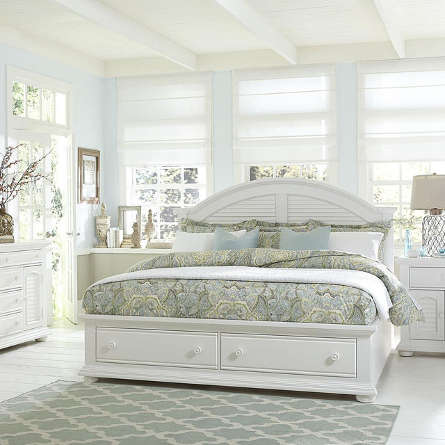 Liberty Summer House I King Storage Bed, Dresser & Mirror, Chest, Night Stand - White