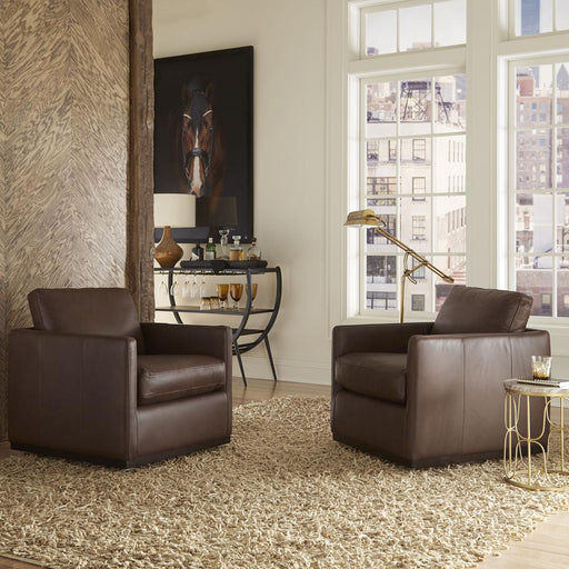 Liberty Weston Leather Swivel Accent Chair - Timber - Dark Brown
