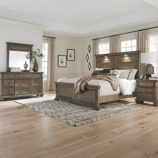 Liberty Furniture Carlisle Court - King Panel Bed, Dresser & Mirror, Night Stand - Medium Brown