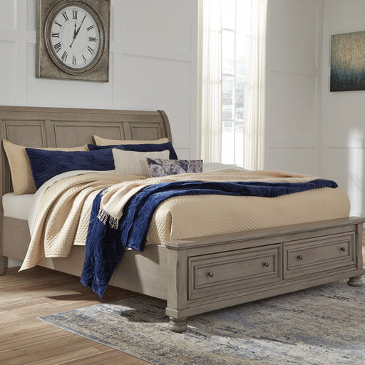 Ashley Lettner - Light Gray - 8 Pc. - Dresser, Mirror, Chest, King Sleigh Bed With 2 Storage Drawers, 2 Nightstands