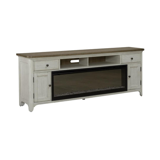 Liberty Furniture Two-Tone Console With Fire - Medium Brown