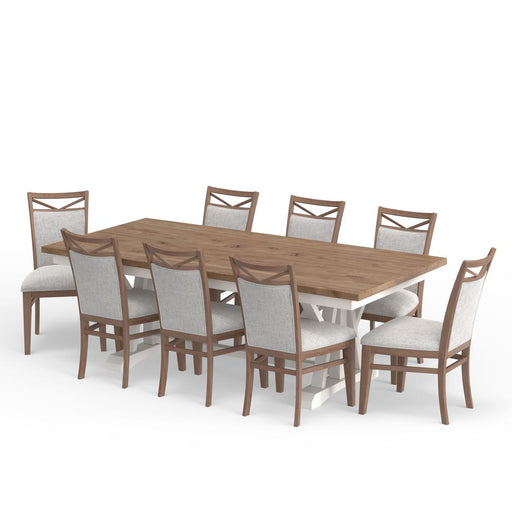 Parker House Americana Modern Dining - Extendable Trestle Table With 8 Upholstered Chairs - Light Brown