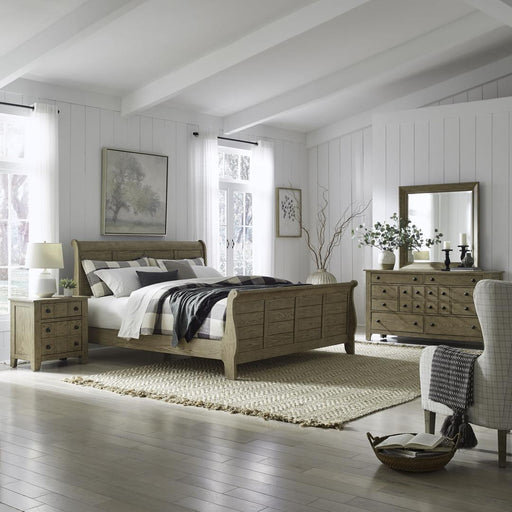 Liberty Furniture Grandpas Cabin - 4 Piece Bedroom Set (Queen Sleigh Bed, Dresser & Mirror, Night Stand) - Light Brown