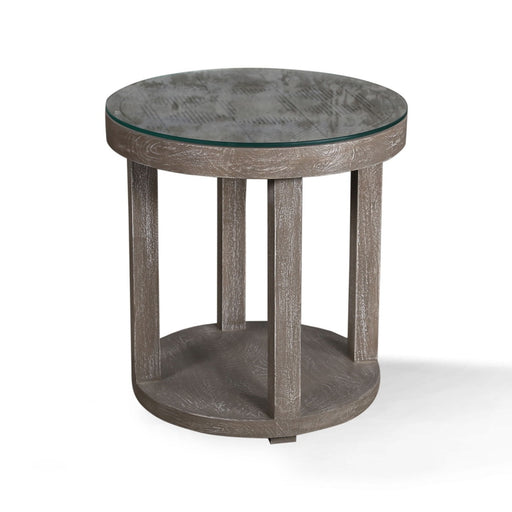 Parker House Crossings Serengeti - Round End Table with Glass Top - Sandblasted Fossil Grey