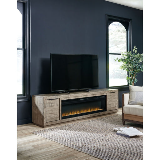 Ashley Krystanza - Weathered Gray - TV Stand With Wide Fireplace Insert