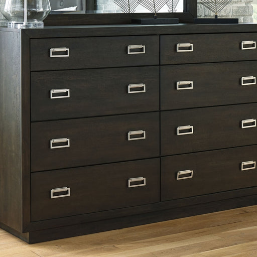Ashley Hyndell - Dark Brown - 7 Pc. - Dresser, Mirror, Chest, Queen Upholstered Panel Bed With Bench Footboard, 2 Nightstands