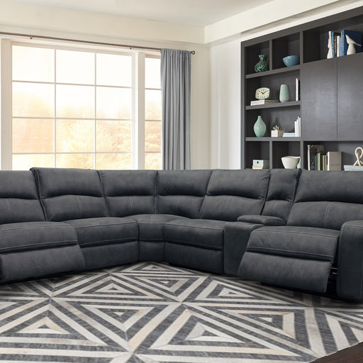 Parker House Polaris - 6 Piece Modular Power Reclining Sectional with Power Headrests and Entertainment Console - Slate