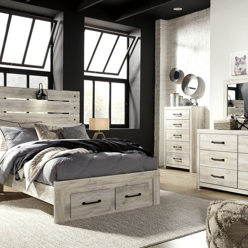 Ashley Cambeck - Whitewash - 5 Pc. - Dresser, Mirror, Full Panel Bed With 2 Storage Drawers