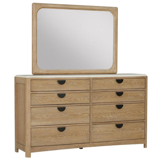 Parker House Escape - Bedroom 8 Drawer Dresser And Mirror - Glazed Natural Oak