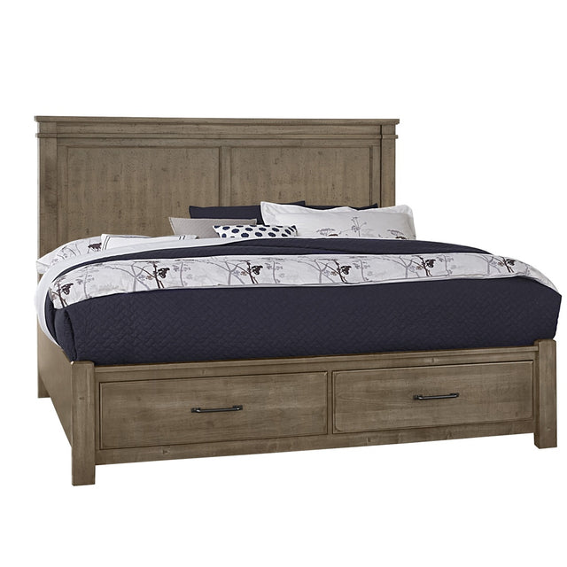 Vaughan-Bassett Cool Rustic - Queen Mansion Bed With Storage Footboard - Stone Grey