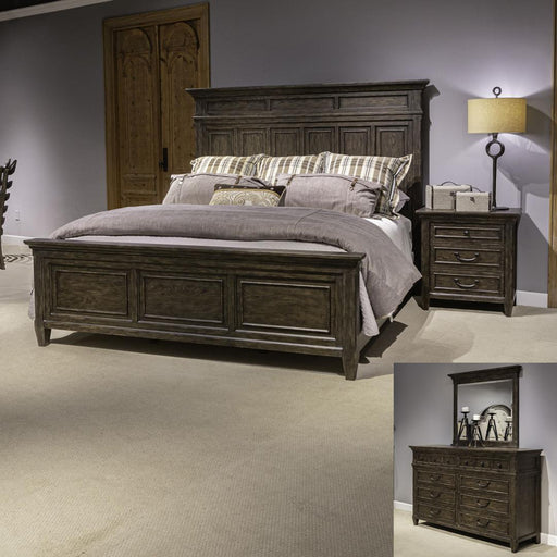 Liberty Furniture Paradise Valley - King Panel Bed, Dresser & Mirror, Night Stand - Dark Brown