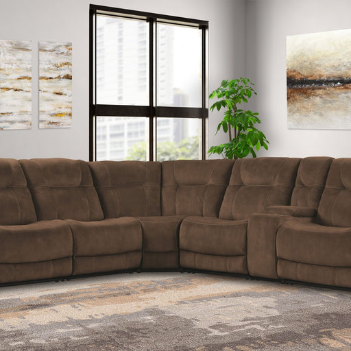 Parker House Cooper - 6 Piece Modular Manual Reclining Sectional with Entertainment Console - Shadow Brown