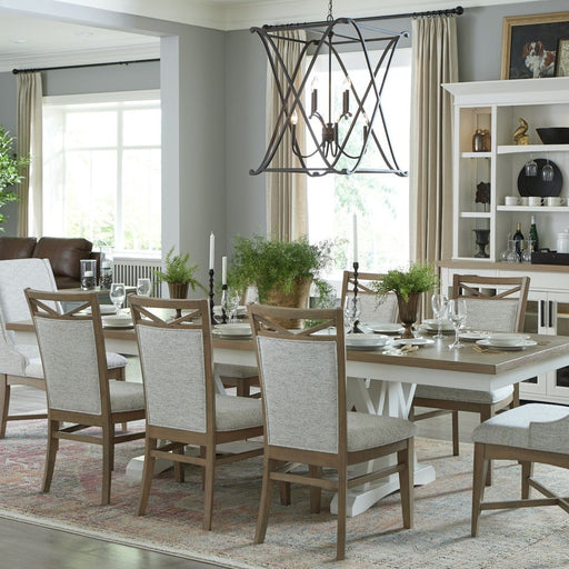 Parker House Americana Modern Dining - Extendable Trestle Table With 8 Upholstered Chairs - Light Brown