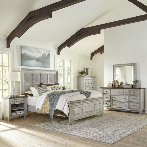 Liberty Furniture Heartland - King Opt California Panel Bed, Dresser & Mirror, Chest, Night Stand - White