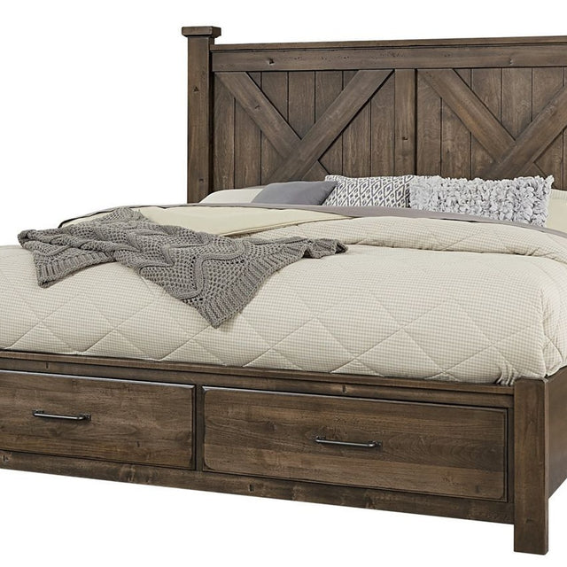 Vaughan-Bassett Cool Rustic - King X Bed With Footboard Storage - Mink