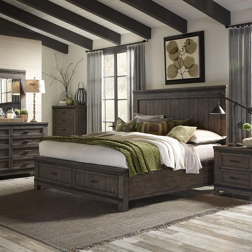 Liberty Thornwood Hills King Two Sided Storage Bed, Dresser & Mirror, Night Stand - Dark Gray