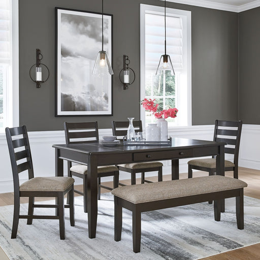 Ashley Ambenrock - Almost Black - 6 Pc. - Dining Table, 4 Side Chairs, Bench