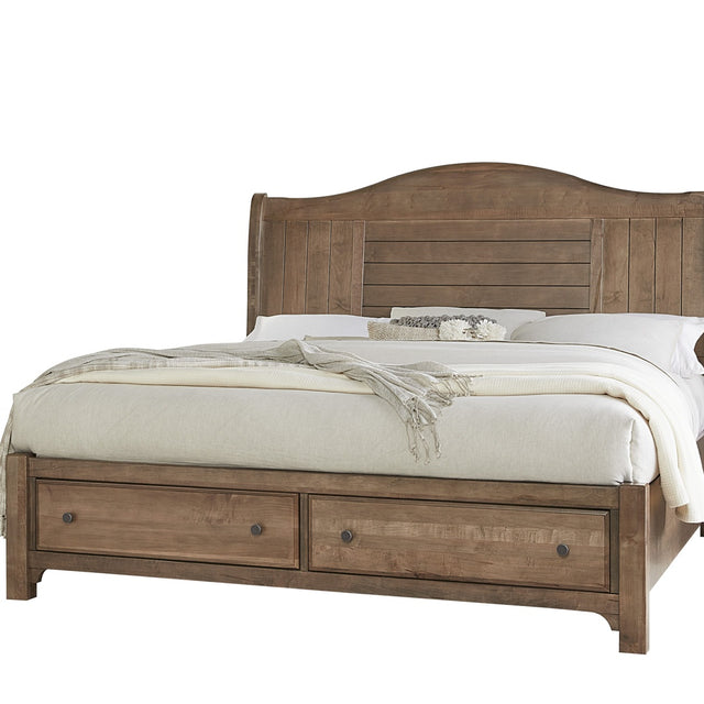 Vaughan-Bassett Cool Farmhouse - King Sleigh Footboard Storage Bed - Natural