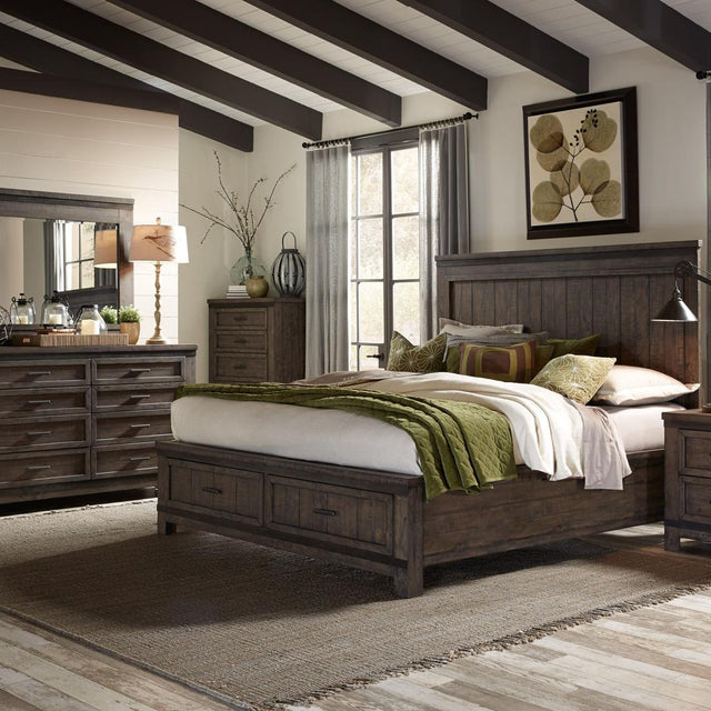 Liberty Furniture Thornwood Hills - King Storage Bed, Dresser & Mirror - Dark Gray