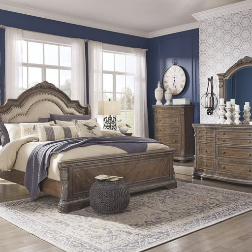 Ashley Charmond - Brown - 6 Pc. - Dresser, Mirror, Chest, King Upholstered Sleigh Bed