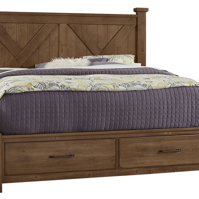 Vaughan-Bassett Cool Rustic - Queen X Bed With Footboard Storage - Amber