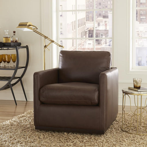 Liberty Weston Leather Swivel Accent Chair - Timber - Dark Brown
