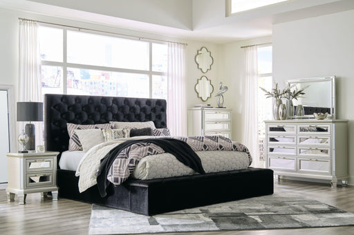 Ashley Lindenfield - Black - 8 Pc. - Dresser, Mirror, Chest, California King Upholstered Bed With Storage, 2 Nightstands