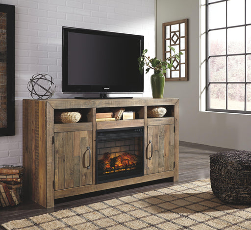 Ashley Sommerford - Brown - 62" TV Stand With Faux Firebrick Fireplace Insert