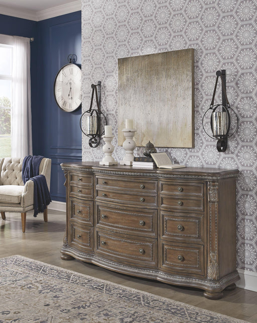 Ashley Charmond - Brown - 8 Pc. - Dresser, Mirror, Chest, California King Upholstered Sleigh Bed, 2 Nightstands
