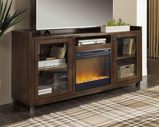 Ashley Starmore - Brown - 70" TV Stand With Glass/Stone Fireplace Insert