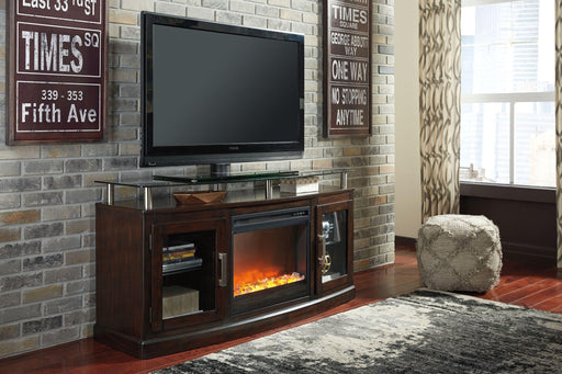 Ashley Chanceen - Dark Brown - 2 Pc. - 60" TV Stand With Fireplace Insert Glass/Stone