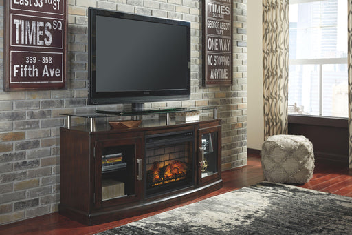 Ashley Chanceen - Dark Brown - 2 Pc. - 60" TV Stand With Faux Firebrick Fireplace Insert