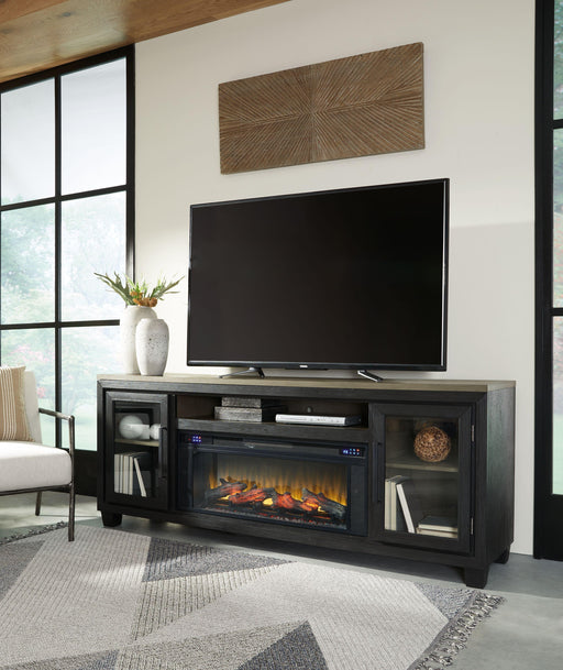 Ashley Foyland - Black / Brown - 83" TV Stand With Electric Infrared Fireplace Insert