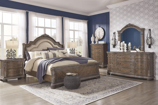 Ashley Charmond - Brown - 8 Pc. - Dresser, Mirror, Chest, California King Upholstered Sleigh Bed, 2 Nightstands