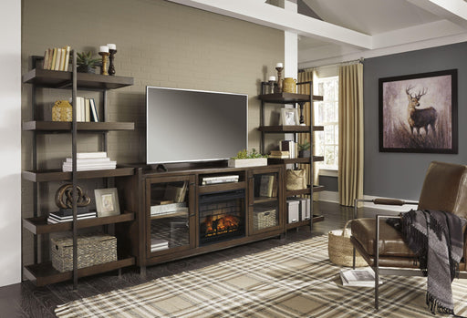 Ashley Starmore - Brown / Gunmetal - 4 Pc. - Entertainment Center - 70" TV Stand With Faux Firebrick Fireplace Insert