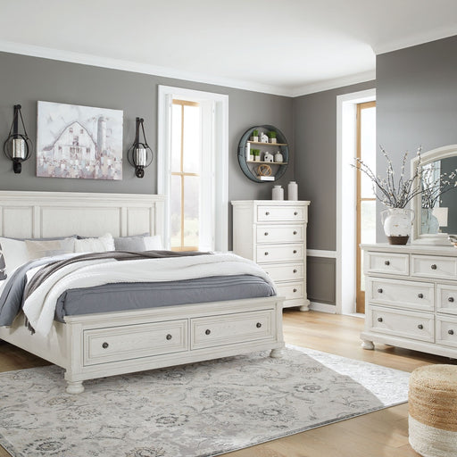 Ashley Robbinsdale - Antique White - 8 Pc. - Dresser, Mirror, Queen Panel Storage Bed, 2 Nightstands