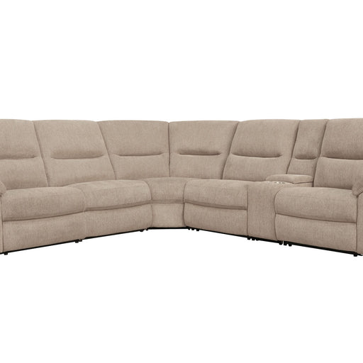 Parker House Bryant - 6 Piece Modular Power Reclining Sectional with Power Headrests and Entertainment Console - Ruffles Wicker